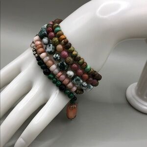 Artisan handmade stone gemstone skinny boho bracelets bundle lot 5 stack layer.